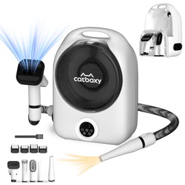Catboxy Dog Grooming Vacuum Kit,Cat Dog Hair Dryer Groomer,Pro Pet Hair Remover with Brush,Detangle,Deshed,Clean,Dry Attachments,Negative Ion Constant Temperature Fast Drying,10000Pa Pet Vacuum-White