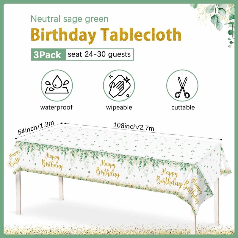 Neutral Sage Green Tablecloths Birthday Party Decorations,2pack Large Size 138x