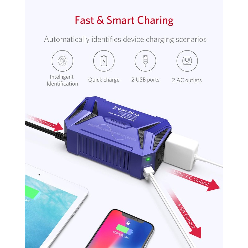 BESTEK 300Watt Pure Sine Wave Power Inverter Car Adapter DC