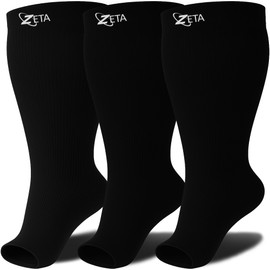 Zeta Wear 3 Pair Plus Size Compression Socks Open Toe for Women & Men | 15-19 mmHg Wide Calf Support - Fits Up to 26" Legs | Relief for Swelling, Varicose Veins, Pregnancy, Nurses, Travel