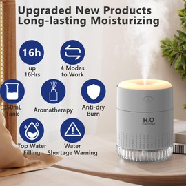 Colorful Mini Humidifier, USB Rechargeable Humidifier, 4 Modes Super Quiet, Humidifiers For Bedroom,Suitable For Travel Office Family-Grey