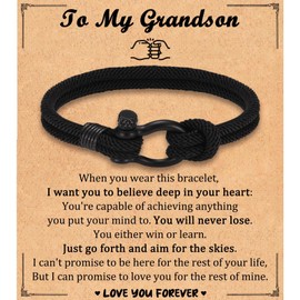 Leyung to My Grandson Bracelet Gifts from Grandma Grandpa, Birthday Graduation Easter Christmas Stocking Stuffer Valentines Day Gifts for Teen Teenage Boys