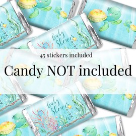 Amanda Creation Little Hatchling Cute Sea Turtle Sea Life Baby Sprinkle Baby Shower Mini Chocolate Candy Bar Sticker Wrappers, 45 1.4" x 2.6" Wrap Around Labels, Great for Party Favors