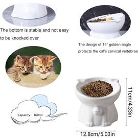 AIMALL Ergonomic Ceramic Cat Bowl - Elevated Cat and Dog Bowl with Anti-Knock Base, 15° Tilted Design for Neck Comfort, Available in Black, White, Pink, Green - 5.03 x 4.33 inches