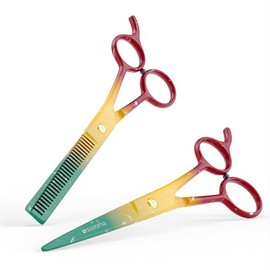 Suvorna 6.5" Hair Cutting Scissors Set with Thinning Scissors for Professionals, Barber, Hairdressers, Homeuse - Extremely Sharp Hair Shears Set for Thinning, Layering and Cutting (Red Yellow & Green)