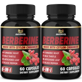 (2 Packs) Berberine Supplement Plus Ceylon Cinnamon, Turmeric, Artichoke, Milk Thistle, Black Pepper - 120 Capsules - 4 Months Supply