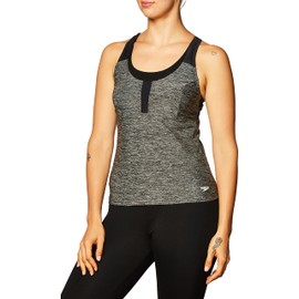 Speedo Heather Touchback Tankini para Mujer, Heather Touchback Tankini, Gris Heather, 6