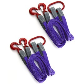 QWORK Lifting Slings Straps with Hooks - 5 Feet, 4409 Pounds Capacity, 2 Pack Polyester Webbing - Purple Rigging Straps for Engines, Cranes, Hoists