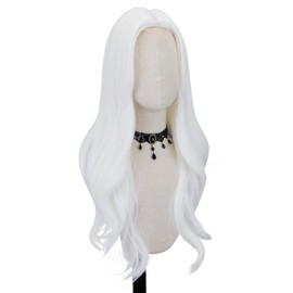 FREE BEAUTY Long White Wavy Wig for Women Middle Part Curly Wavy Wig Natural Looking Synthetic Heat Resistant Fiber Wig for Daily Party Use 26 Inch