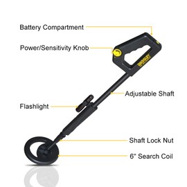 allsun Handheld Beach Metal Beginner Detector Adjustable 40.16 Inch Rain Proof Gold Metal Finder 6” Search Coil Black