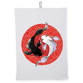 Hippowarehouse Japanese Koi carp yin yang fish Tea Towel Eco Printed Dish Cloth Kitchen accessory 50cmx70cm 100% Cotton