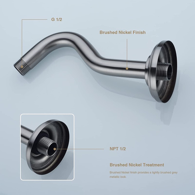 8 Inch S-Shape Curved Shower Arm with Flange Stainless Steel