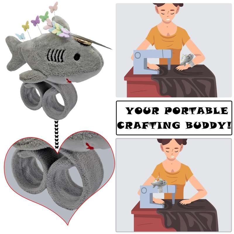 Cute Sharks Wrist Pin Cushion for Sewing with Magnetic, Snap