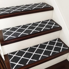 COSY HOMEER Edging Stair Treads Non-Slip Carpet Mat 28inX9in Indoor Stair Runners for Wooden Steps, Stair Rugs for Kids and Dogs, 100% Polyester TPE Backing 15pcs,Black