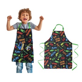 DASHN PRODUCTS Kids Apron - Gaming - Dual Pockets - chef kitchen cooking garden artist painting cleaning baking pottery gift boys girls