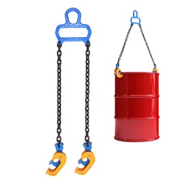 POWLAB Upgraded Chain Drum Lifter Load Capacity 1 Ton with Carbon Steel Lifting Chain and Widen Hook for Crane/Forklift Hoist Crane Metal/Plastic Barrel Lifting 55 Gallon Drums Double Lifting Chains