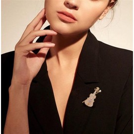 LISADORE Crystal Pearl Violin Brooch Rhinestone Musical Instrument Lapel Pins Metal Violin Badge Pin Music Play Art Lapel Brooch Dress Accessories Jewelry Music Lover Gift