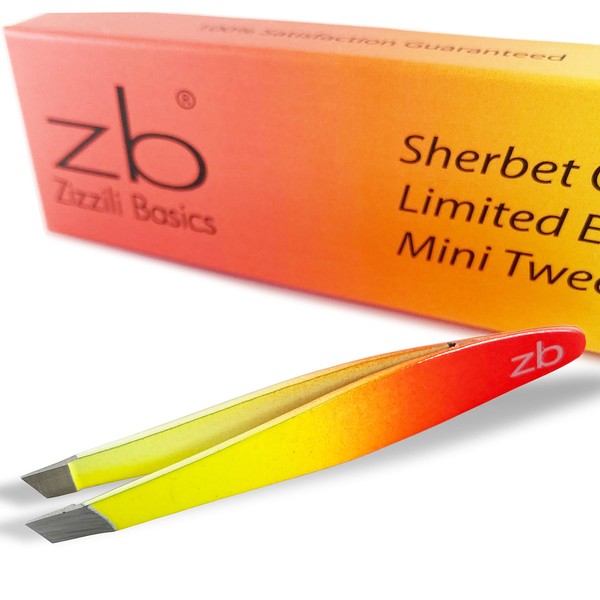 Zizzili Basics Mini Slant Tweezers - Best Tweezers for Eyebrow, Facial Hair Removal and your Precision Needs (Sherbet)