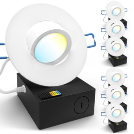 Sunco 6 Pack Adjustable Recessed Lighting 3 Inch LED, Angled Directional Eyeball Canless Gimbal, 500 LM, Selectable CCT 2700K/3000K/4000K/5000K/6000K, Dimmable, 6W, with Junction Box ETL