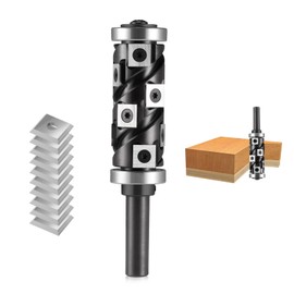 Trvoxviq 1/2" Shank Carbide Heavy Duty Insert Flush Trim Router Bit Top and Bottom Double Bearings Trimmer Pattern Template Router Bit + 10pcs (12mmx12mmx2.2mm) Carbide Inserts for Woodwork Trimming