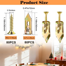 Sunxeke 160Pcs Self Drilling Drywall Anchors with Screws Kit,80 Sheetrock Anchors & 80 Zinc Expansion Screws,No Drill Needed Wall Anchors with Screws,Hold Up to 66lbs for Picture Frame,Shelves