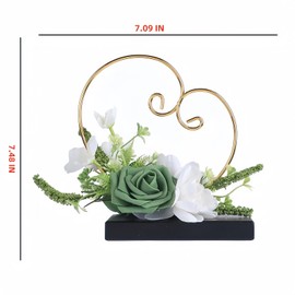 Heart Shaped Wedding Ring Holder - Artificial Flower & Greenery Garland Ring Display Stand for Ceremony, Gold Hanging or Tabletop Decor with Storage, Door/Bedroom/Dining Table Home Decor (Green)