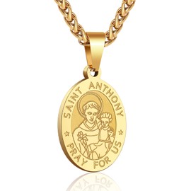 RS St. Saint Anthony Pendant Necklace for Men Boys, Stainless Steel Catholic St Anthony Medal Chain Religious Gifts