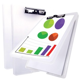 A4 Clipboard with Storage (Pack of 3) High Capacity Clip Board with Pen Holder, Plastic Storage Clipboard with Low Profile Clip, Clipboard Folder for Teacher Office Supplies (Transparent)