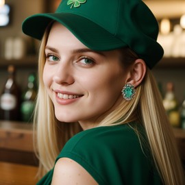 BriLove Women's Victorian Style Crystal Floral Cameo Inspired Oval Stud Earrings Emerald Color Antique-Gold-Tone