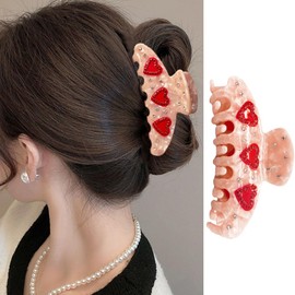 Valentinee Day Hair Claw Clips for Women, Valentinee Orange Acrylic Hair Clips for Thick or Thin Hair Non-Slip Red Heart Hair Jaw Clips with Crystal Rhinestone Design for Wedding Hair Accessories