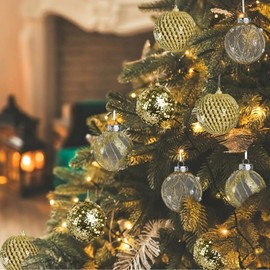 3.15 Inch/80mm Christmas Ball Decoration for Xmas - Glitter Shatterproof Christmas Balls, 9 Pcs Plastic Hanging Pearl Balls for Christmas Trees Holiday Party Wedding Decor (Gold)