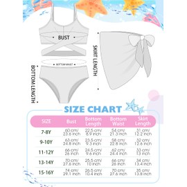 AlisOker - Conjunto de 3 piezas para niñas, conjunto de bikini con estampado tropical, traje de baño cruzado con falda cubierta para niños, Palmera azul oscuro, 13-14 Años