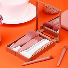 COSHINE - Juego de brochas de maquillaje de viaje fácil de llevar, 5 piezas, mini juego de brochas de cosméticos (5 piezas con espejo)                