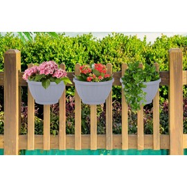 TENLITE 4 x Etruscan Wall Basket SOFT GREY Flower Plastic Pots Modern Hanging Planter For Balcony Fence Wall Mounted Planters Ideal For Indoor or Outdoor Home Decoration.