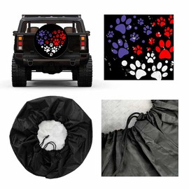 MIYASANG Hearts with Paw Spare Tire Cover Red Blue White Dogs and Cats Paws Animal Love Print Weatherproof Universal Wheel Protectors Camper Tire Covers for Trailer Rv Travel(17 inch)