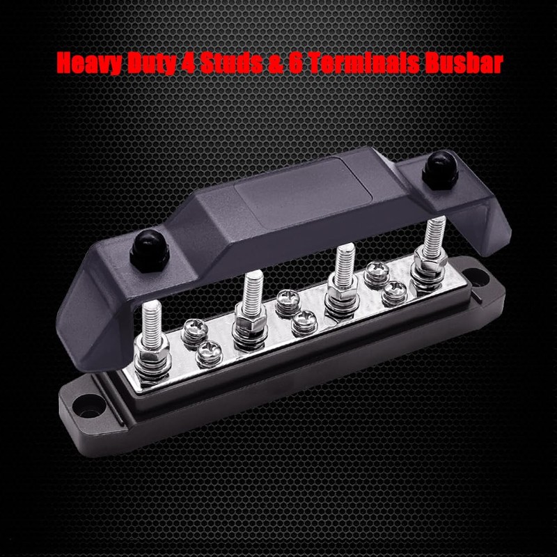 Ampper Ground Distribution Block Bus Bar, 4 x 1/4" (M6)