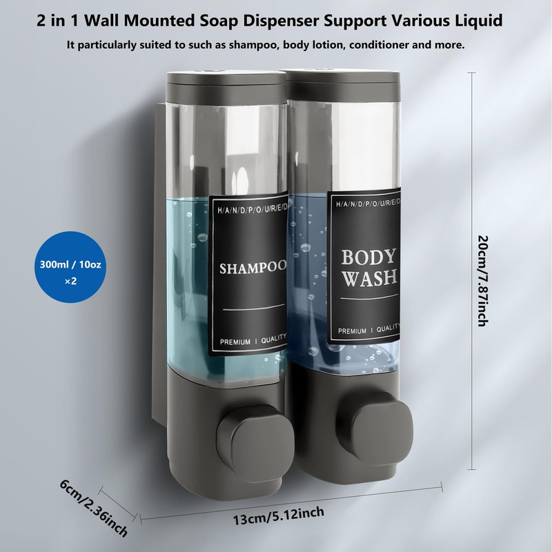MEKOTRIN Shampoo and Conditioner Dispenser, Shower Soap Dispenser Wall Mounted
