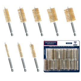 8-Size Bore Brush Set, Brass / Copper Wire Brush for Power Drill, Drill Brush Set, Metal Brush, Cleaning Brush, 1(1/8), 1.0, 7/8, 3/4, 5/8, 1/2, 3/8, 1/4 - inch Diameter, with 1/4-in Hex Shank