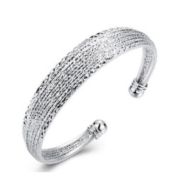 Sterling Silver Multi Line Diamond Cut Bangle Bracelet