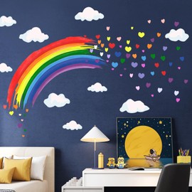 Buiory Rainbows Wall Decals Heart Clouds Wall Stickers DIY Girl Wall Decals 3D Peel and Stick Removable Rainbow Decor for Girls Room Nursery Living Room Home Art Mural