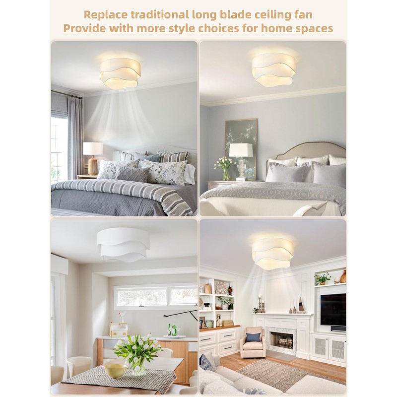 DSYBRI Flush Mount Ceiling Fan with Lights, 20" Low Profile