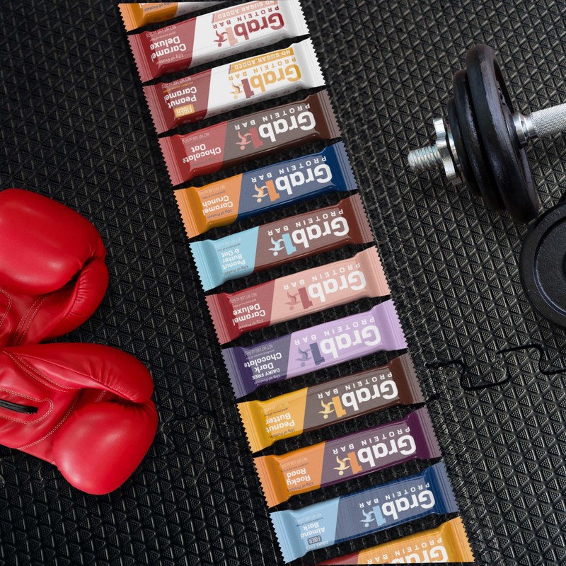 Grab1 Sugar Free Protein Bars, Caramel Crunch (3 Pack- 12