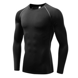 Tesuwel Compression Shirts for Men Long Sleeve Workout Shirts Mens UPF 50+ Running Hiking Cycling Base Layer Top for Basketball Sports,Quick Dry Moisture Wicking Breathable Cool 323 Black S