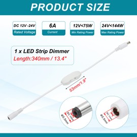 sourcing map LED Strip Dimmer, DC 12V to 24V 6A Rotary Brightness Adjustable Controller Lamp Switch with DC Plugs for Single Color Strips, White