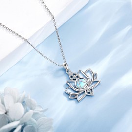 DAYLINLOVE Lotus Moonstone Necklace S925 Sterling Silver AA Sobriety Gifts Alcoholics Anonymous Necklace Moonstone Jewelry For Women Lotus Lovers