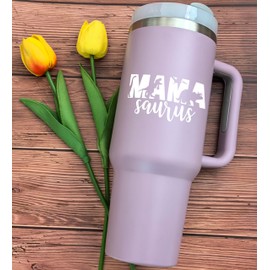 CHONG SHENG 40OZ Stainless Steel Vacuum Insulated Tumbler with Handle and Lid - Gifts for Mama Birthday Christmas, Mother’s Day Gifts for Mom from Kids, Mamasaurus Tumbler (Lavender)