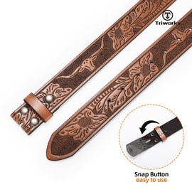 TRIWORKS Western Leather Belt Strap for Men without Buckle Cowboy Cowgirl Leather Mens Belt for Jeans
