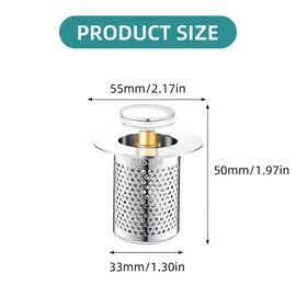 Floor Drain Filter Made of Stainless Steel, Drain Strainer, Sink Strainer, Drain Hair Strainer, Shower, Bathtub Drain Plug, Kitchen Sink with Bounce Brass Core Strainer, Sink Strainer Insert, for