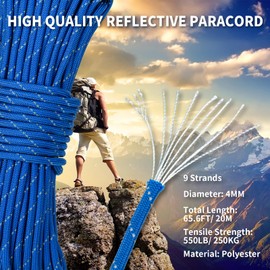 EXTEDRG 20 Meters Reflective Paracord 9-Strand 4mm Rope Reflective Rope Tarp Tent Rope Camping Survival Cord (Orange)