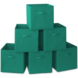 Casafield Set of 6 Collapsible Fabric Cube Storage Bins, Teal - 13" Foldable Cloth Baskets for Shelves, Cubby Organizers & More